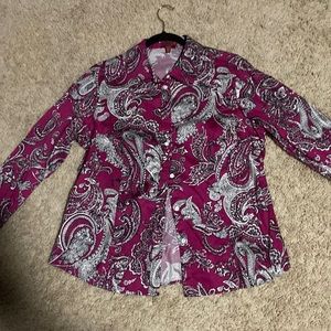 Talbot women’s button up paisley shirt, purple/pink and black